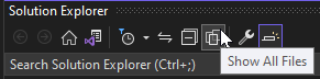the solution explorer window shows the 'show all files' option the solution explorer window shows the 'show all files' option