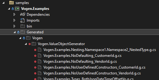 the solution explorer window showing generated files the solution explorer window showing generated files
